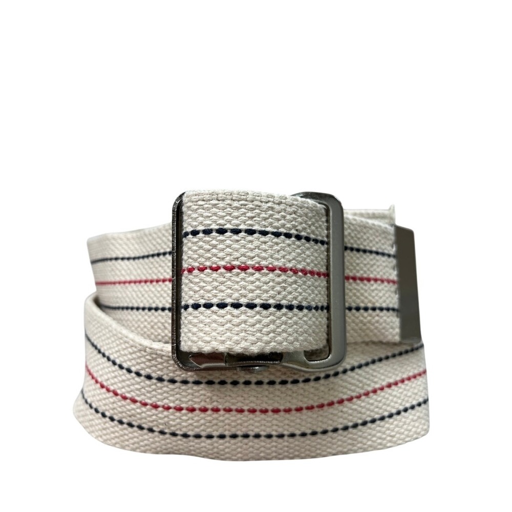 Medline Gait Belt 60 Inch Cotton Webbing Metal Buckle MDT821203 Cream Red Navy